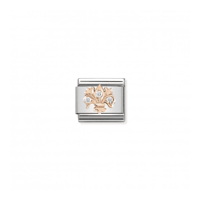 White Lily Charm - 9K Rose Gold & CZ