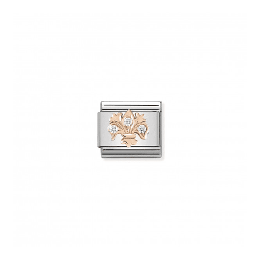 White Lily Charm - 9K Rose Gold & CZ