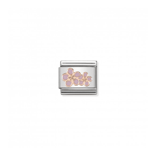 Peach Flowers Charm - 9K Rose Gold & Enamel