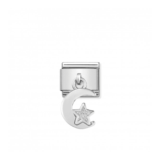 Moon & Star Silver & CZ Drop Charm