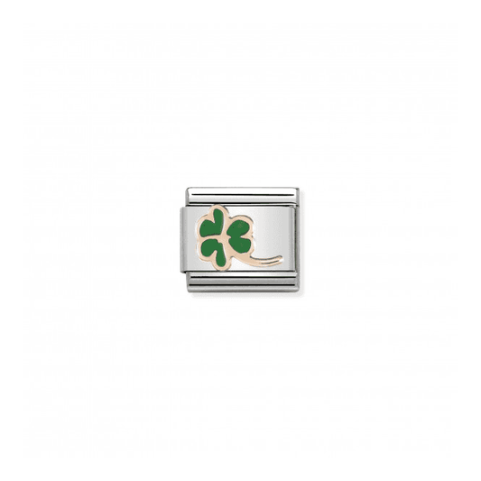 Green Clover Charm - 9K Rose Gold & Enamel