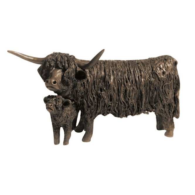 Highland Cow & Calf Standing Sculpture