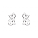 Sterling Silver & CZ Cat Stud Earrings