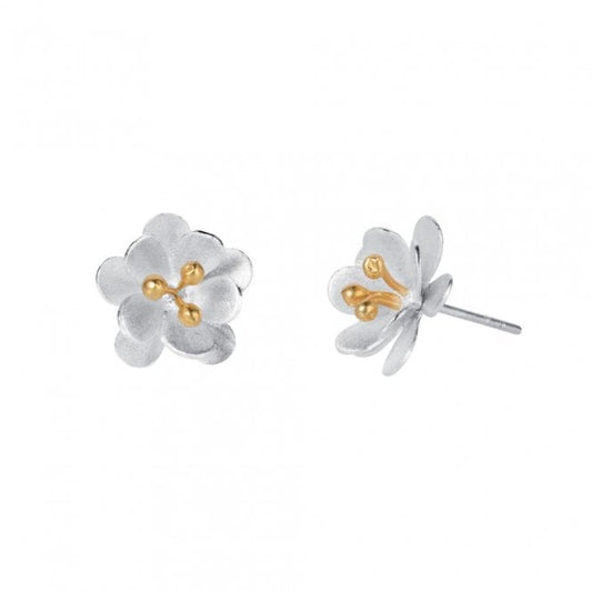 Double Satin Silver & Gold Daisy Stud Earrings