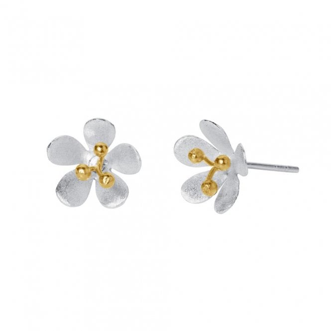 Satin Daisy Silver & Gold Stud Earrings