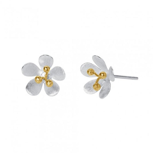 Satin Daisy Silver & Gold Stud Earrings