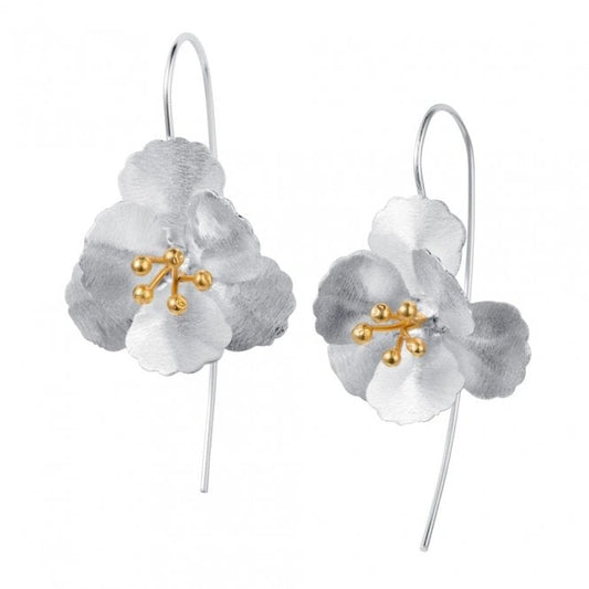 Cherry Blossom Silver & Gold Hook Earrings