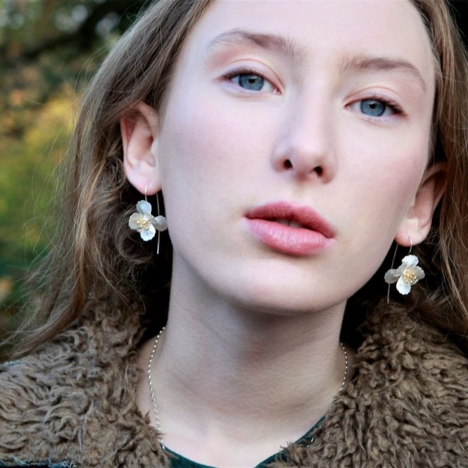 Cherry Blossom Silver & Gold Hook Earrings