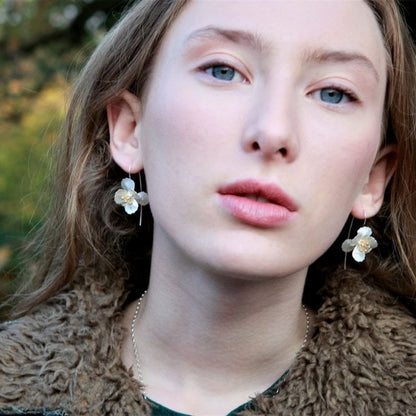 Cherry Blossom Silver & Gold Hook Earrings