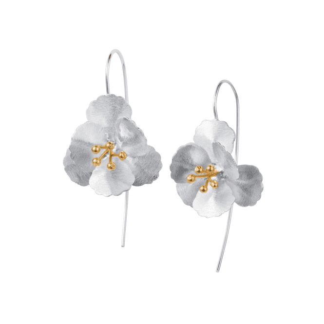Cherry Blossom Silver & Gold Hook Earrings