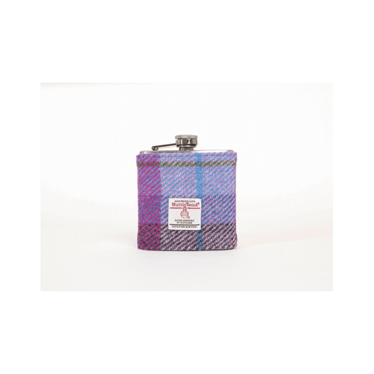 Purple Check Harris Tweed 6oz Hip Flask