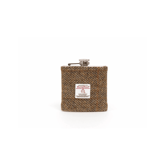 Olive Hunting Herringbone Harris Tweed 6oz Hip Flask