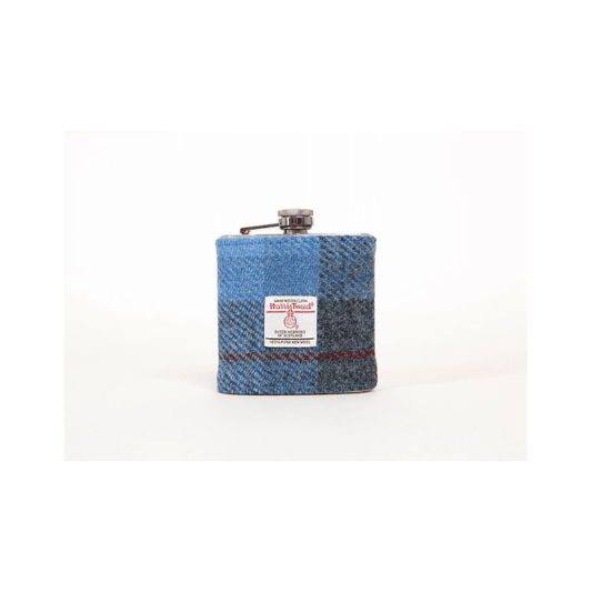 Blue Check Harris Tweed 6oz Hip Flask