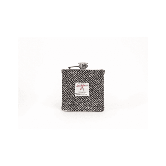 Grey Herringbone Harris Tweed 6oz Hip Flask