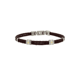 Stainless Steel & Double Brown Leather & 18K Gold Bracelet