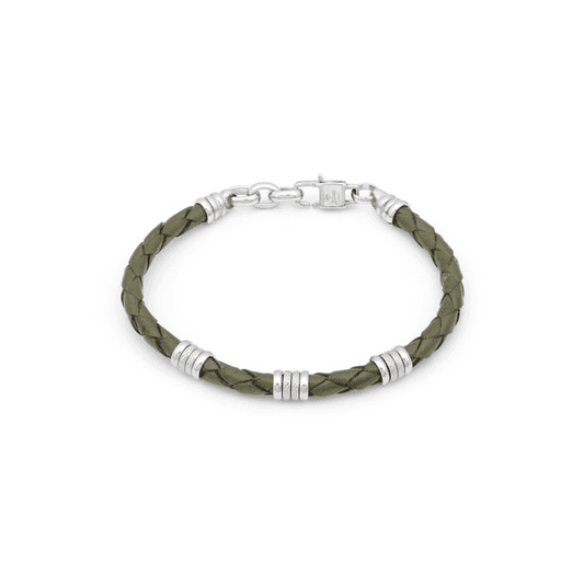 Stainless Steel & Green Leather Bracelet