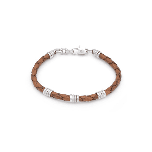 Stainless Steel & Tan Leather Bracelet