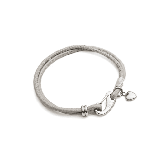 Stainless Steel Charm & Double White Leather Bracelet