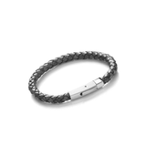 Stainless Steel & Grey Leather Woven Bracelet