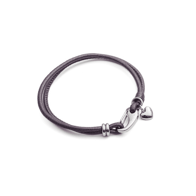 Stainless Steel Charm & Double Berry Leather Bracelet