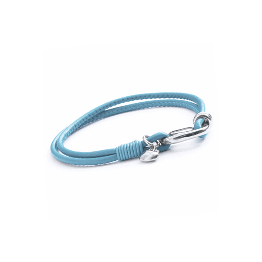 Stainless Steel Charm & Double Turquoise Leather Bracelet