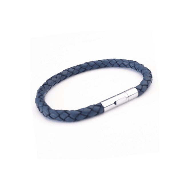 Stainless Steel & Blue Leather Plaited Bracelet