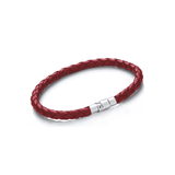 Stainless Steel & Red Simple Woven Leather Bracelet