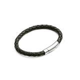 Stainless Steel & Black Leather Woven Bracelet