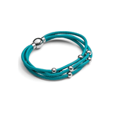 Stainless Steel Beads & Four Strand Turquoise Leather Bracelet