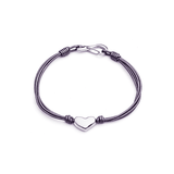 Stainless Steel Heart Charm & Four Strand Purple Leather Bracelet