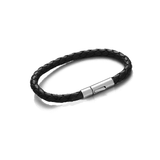 Stainless Steel & Black Simple Woven Leather Bracelet