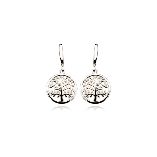Silver & Rose Gold Tree of Life Drop Earrings