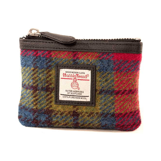 Harris Tweed Coin Purse in Blue & Pink Multicolour Check
