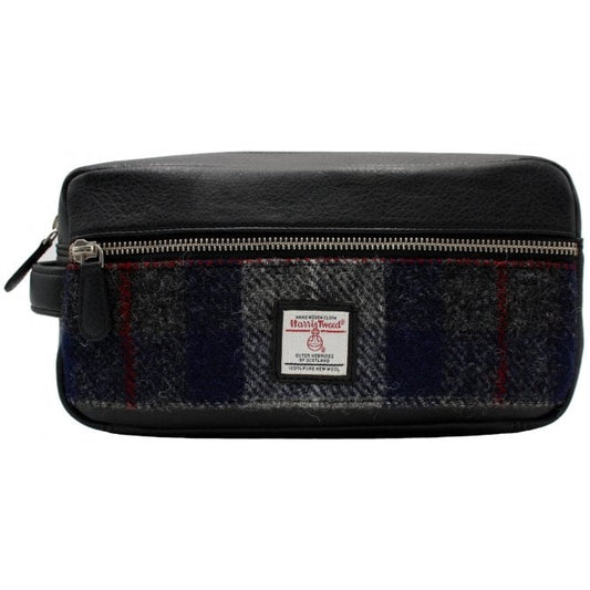 Harris Tweed Blue Check Wash Bag