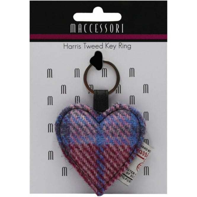 Harris Tweed Heart Keyring in Pastel Pink