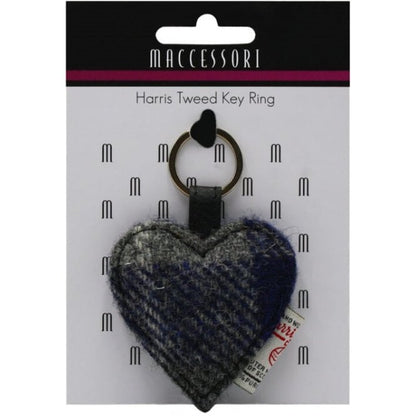 Harris Tweed Heart Keyring in Blue Check