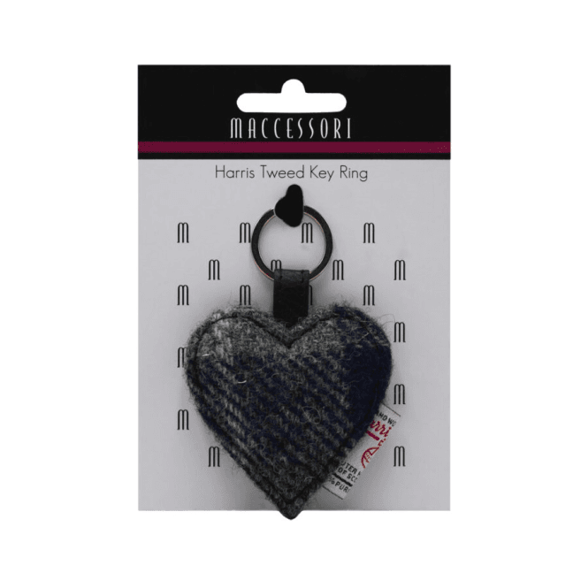 Harris Tweed Heart Keyring in Blue Check