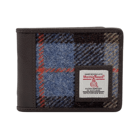 Harris Tweed Bi-Fold Wallet in Blue & Brown Check
