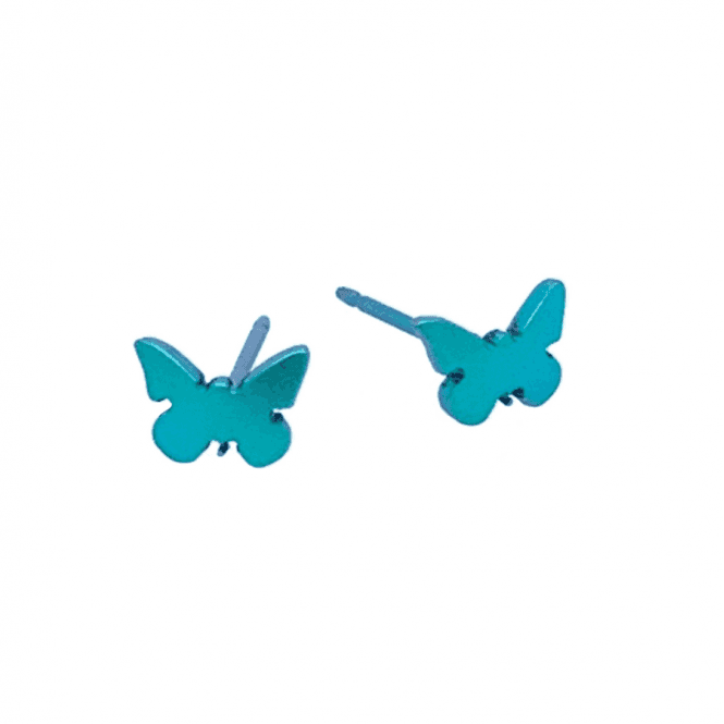 Titanium Small Kingfisher Blue Butterfly Studs
