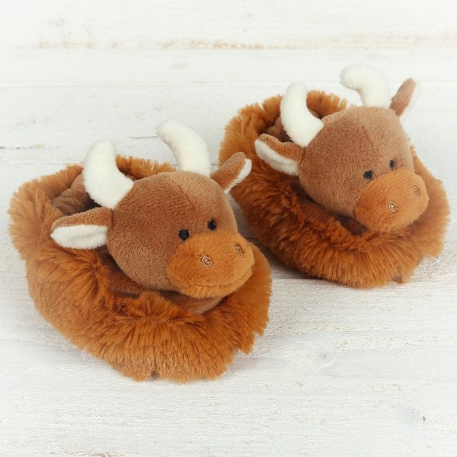 Highland Cow Plush Baby Slippers