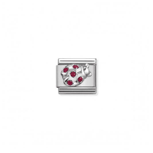 Red Ladybug Charm - Silver and CZ