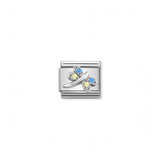 Blue and Yellow Dragonfly Charm - Silver and CZ