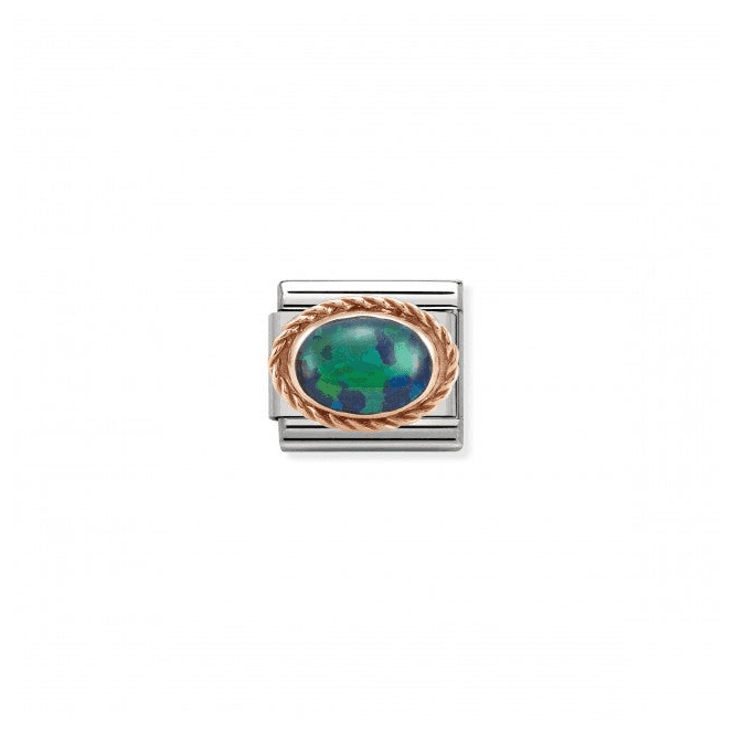 Green Opal Oval Charm in Rich Setting - 9K Rose Gold