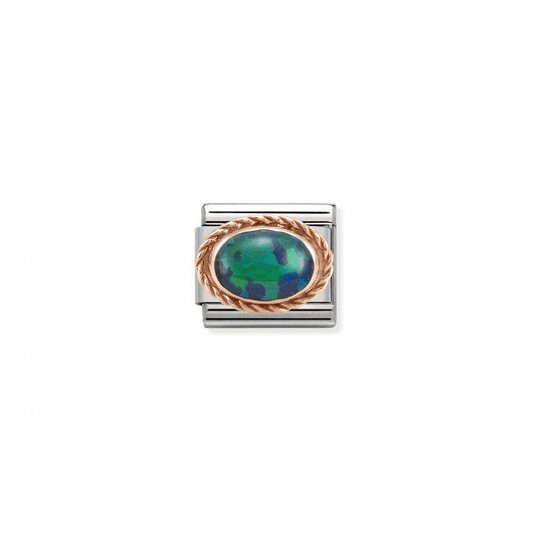 Green Opal Oval Charm in Rich Setting - 9K Rose Gold