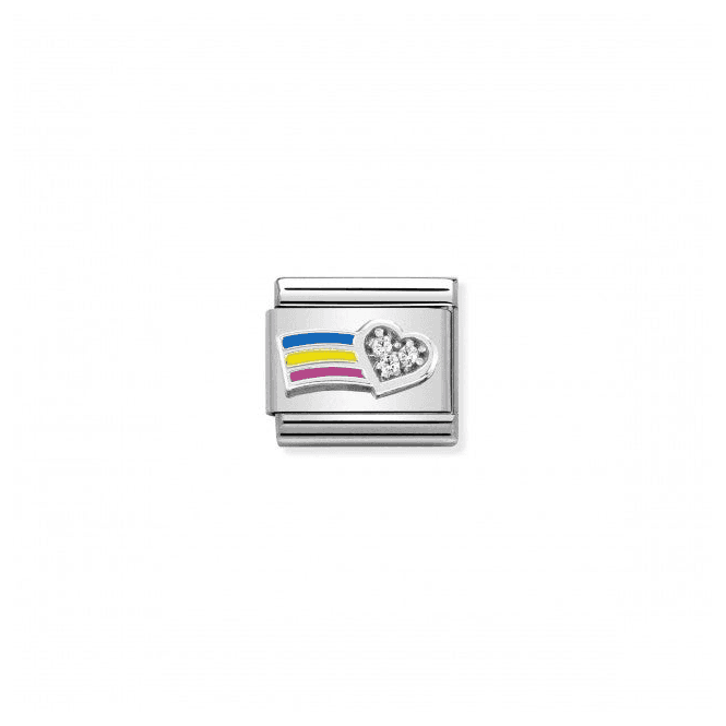 White Heart with Rainbow Charm - Silver, Enamel and CZ