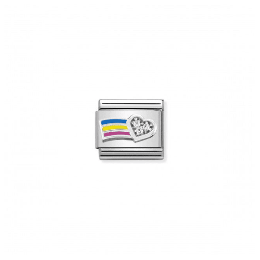 White Heart with Rainbow Charm - Silver, Enamel and CZ