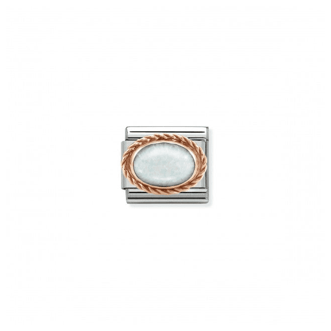 White Opal Oval in Rich Setting Charm - 9K Rose Gold