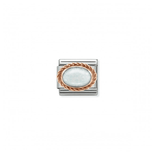 White Opal Oval in Rich Setting Charm - 9K Rose Gold