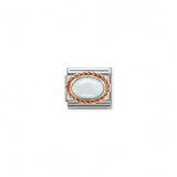 White Opal Oval in Rich Setting Charm - 9K Rose Gold