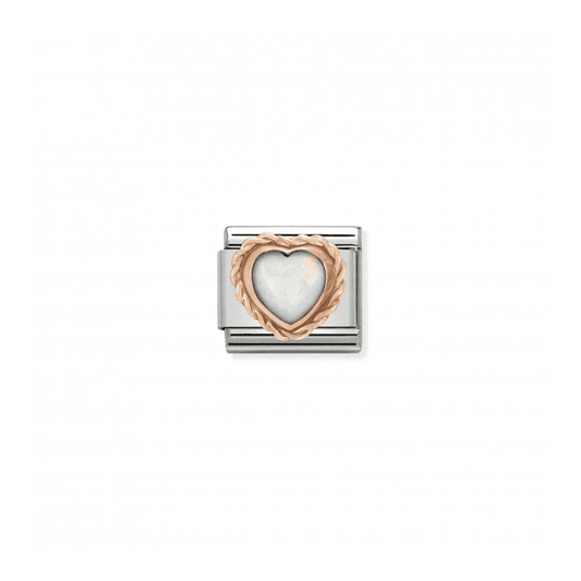 White Opal Heart in Rich Setting Charm - 9K Rose Gold